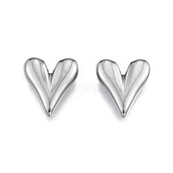201 Stainless Steel Beads, No Hole, Heart, Stainless Steel Color, 13x12x3.5mm(STAS-N099-14)