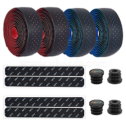 2 Sets 2 Colors Adhesive PU Leather Non-slip Bike Handlebar Tapes, Bicycle Bar Grips Cover, with Plug, Mixed Color, 1 set/color(FIND-GO0001-21)