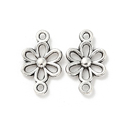 Tibetan Style Alloy Hollow Flower Connector Charms, Antique Silver, 9.5x15.5x2.5mm, Hole: 1.5mm(TIBE-S324-10AS)