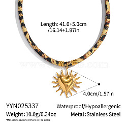 Vintage 304 Stainless Steel Pendant Leopard Print Cord Necklaces for Women, Golden, Heart, 16.14 inch(41cm), Pendant: 40mm(HF7067-5)