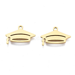 Ion Plating(IP) 201 Stainless Steel Pendants, Laser Cut, Hat, Golden, 11.5x16.5x1mm, Hole: 1.4mm(STAS-T044-240G)