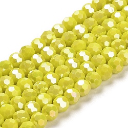 Opaque Glass Beads Stands, AB Color, Faceted(32 Facets), Round, Yellow, 6x5.5mm, Hole: 1.2mm, about 91~93pcs/strand, 19.49~19.92 nch(49.5~50.6cm)(EGLA-A035-P6mm-B04)