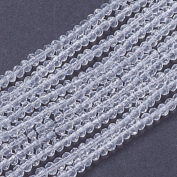 Transparent Glass Beads Strands, Faceted, Rondelle, Clear, 3x2mm, Hole: 0.8mm, about 185~190pcs/strand, 14.9~16.9 inch(38~44cm)