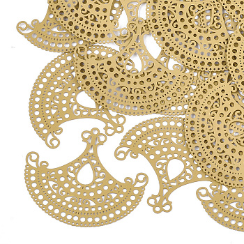 430 Stainless Steel Filigree Joiners Links, Spray Painted, Etched Metal Embellishments, Fan, Goldenrod, 35x42x0.3mm, Hole: 0.6~1.5mm