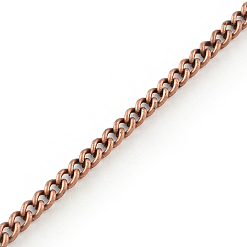Unwelded Iron Curb Chains, with Spool, Red Copper, 4x2.7x0.8mm, about 328.08 Feet(100m)/roll