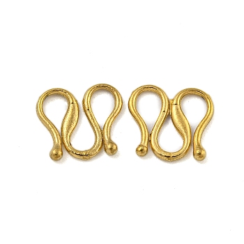 Ion Plating(IP) 304 Stainless Steel S-Hook Clasps, Real 18K Gold Plated, 7x8x1mm