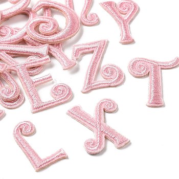 Computerized Embroidery Cloth Self Adhesive Patches, Stick on Patch, Costume Accessories, Random Mixed Letters, Pink, 26~33x6~28mm