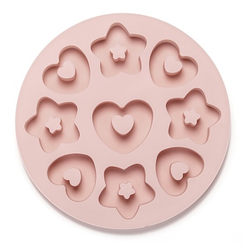 Heart & Star Silicone Molds, Food Grade Molds, For DIY Cake Decoration, Chocolate, Candy, UV Resin & Epoxy Resin Craft Making, Pink, 205x20mm, Inner Diameter: 41x48mm, 51x54mm and 51x58mm