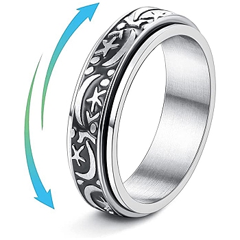 Rotatable Titanium Steel Finger Rings, Stainless Steel Color, 6mm,US Size 7(17.3mm)