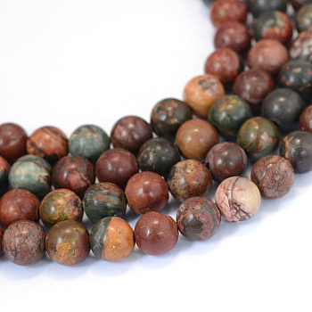 Natural Picasso Stone/Picasso Jasper Beads Strands, Round, 10~10.5mm, Hole: 1.2mm, about 36pcs/strand, 15.5 inch