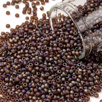 TOHO Round Seed Beads, Japanese Seed Beads, (177F) Transparent AB Frost Smoky Topaz, 11/0, 2.2mm, Hole: 0.8mm, about 1110pcs/bottle, 10g/bottle