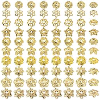 100Pcs 10 Styles Brass Bead Caps, Flower, Golden, 6~9x1.5~4mm, Hole: 0.9~1.4mm, 10pcs/style