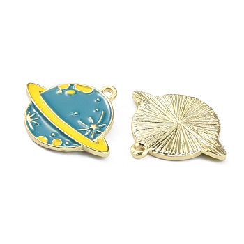 Alloy Enamel Pendants, Planet Charms, Golden, Steel Blue, 22.5x27x2mm, Hole: 2mm