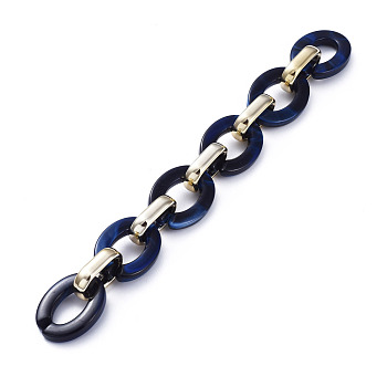 Handmade CCB Plastic Cable Chains, with Acrylic Linking Rings, Golden, Dark Blue, Links: 24.2x18.2x4mm and 19x12x4.7mm, 39.37 inch(1m)/strand