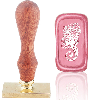 Wax Seal Stamp Set, Sealing Wax Stamp Solid Brass Head,  Wood Handle Retro Brass Stamp Kit Removable, for Envelopes Invitations, Gift Card, Rectangle, Sea Horse Pattern, 9x4.5x2.3cm