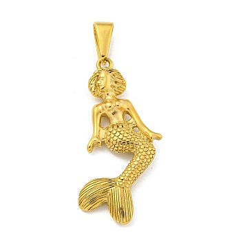 Ion Plating(IP) 304 Stainless Steel Pendants, Mermaid Charm, Golden, 43x21.5x5mm, Hole: 10x5mm