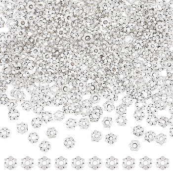 400Pcs Tibetan Style Alloy Flower Spacer Beads, Antique Silver, 5x1.5mm, Hole: 1.5mm