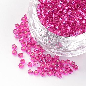 Silver Lined Glass Round Seed Beads, Camellia, 2.5x1.5~2mm, Hole: 1mm, about 50g/bag