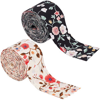 10 Yards 2 Colors Flat Double-sided Printed Polyester Ribbon, Flower Webbing, for Gift Wrapping, Mixed Color, 1-5/8 inch(40mm), 5 yards/color