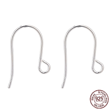 925 Sterling Silver Earring Hooks, Silver, 16x10mm, Hole: 2mm, 21 Gauge, Pin: 0.7mm