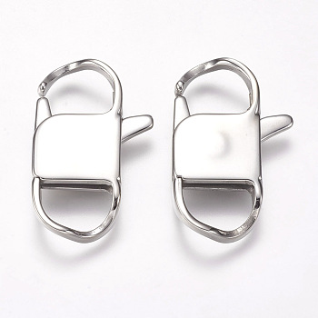 304 Stainless Steel Lobster Claw Clasps, Stainless Steel Color, 32x19.5x5mm, Hole: 8x11mm