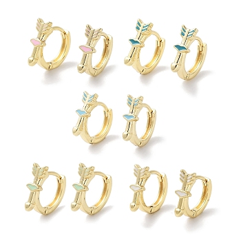 Real 18K Gold Plated Brass Enamel Arrow Hoop Earrings for Women, Mixed Color, 14x4.5mm