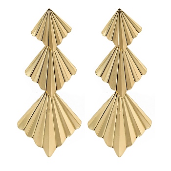 Alloy Rhombus Stud Earrings for Women, Golden, 95x41mm