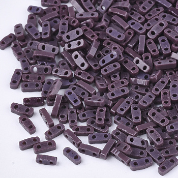 2-Hole Opaque Glass Seed Beads, Rectangle, Purple, 4.5~5x2x1~1.5mm, Hole: 0.5~0.8mm