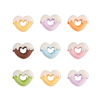 Resin Decoden Cabochons, Imitation Food, Heart Doughnut, DIY Accessories, Mixed Color, 19x25x7.5mm, 35pcs/bag
