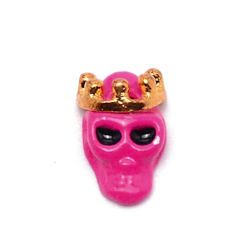 Alloy Skull with Crown Cabochons, Nail Art Decoration Accessories, Deep Pink, 10.5x6.7x4mm