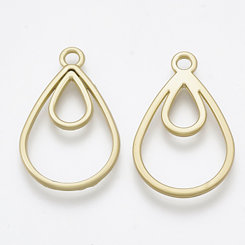 Smooth Surface Alloy Open Back Bezel Pendants, For DIY UV Resin, Epoxy Resin, Pressed Flower Jewelry, teardrop, Matte Gold Color, 24x15.5x1.5mm, Hole: 1.5mm