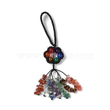 Flower Dyed Natural Gemstone Braided Thread Pendant Decorations(HJEW-K046-04A)-2