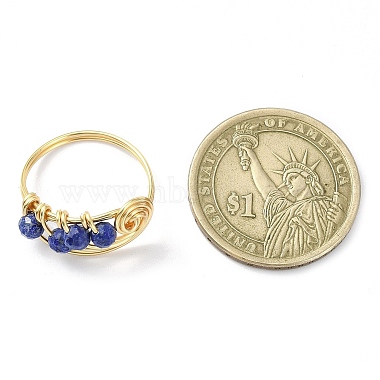 Bague ronde en lapis-lazuli naturel avec perles(RJEW-TA00103-02)-3