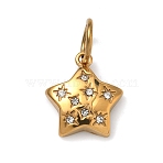 304 Stainless Steel Micro Pave Clear Cubic Zirconia Pendants, Golden, Star Charms, 14.5x12.5x3mm, Jump Ring: 7x1mm, Inner Diameter: 5mm(STAS-Z189-01G-04)