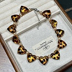 Leopard Print Acrylic Heart and Round Imitation Pearl Beaded Necklaces, with Alloy End Chains, Platinum, Coconut Brown, 14.17 inch(36cm)(FS-WG140B1-01)