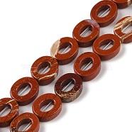 Natural Red Jasper Beads Strands, Hollow Flat Oval, Number Zero Beads, 12x10x3.5~4mm, Hole: 1.2mm, about 20pcs/strand, 9.61''(24.4cm)(G-M439-A14-01)