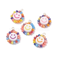 Electroplate Glass Beads  Pendants, with Copper Wire and Opaque Craft Acrylic Beads, Flat Round with 
Smiling Face, Mixed Color, 19.5x15.5x5mm, Hole: 1.6mm(PALLOY-JF01374)