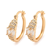 Brass Micro Pave Clear Cubic Zirconia Hoop Earrings, Leaf, Light Gold, 22x6mm(EJEW-A107-05D-KCG)