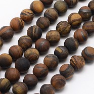 Natural Tiger Eye Beads Strands, Frosted, Round, 8mm, Hole: 1mm, about 48pcs/strand, 15.1 inch(G-D688-8mm)
