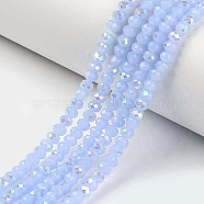 Electroplate Glass Beads Strands, Imitation Jade Beads, Half Plated, Rainbow Plated, Faceted, Rondelle, Light Blue, 6x5mm, Hole: 1mm, about 83~85pcs/strand, 38~39cm(EGLA-A034-J6mm-L03)