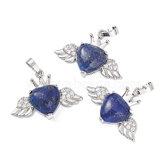 Natural Lapis Lazuli Pendants, Heart Charms with Wings & Crown, with Platinum Tone Brass Crystal Rhinestone Findings, 26x35.5x8mm, Hole: 8x5mm(G-P492-02P-08)