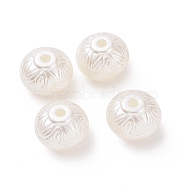 ABS Plastic Imitation Pearl Beads, Flat Round with Leaf, White, 15.4x12.2mm, Hole: 2.6mm, about 334pcs/500g(OACR-C013-07)