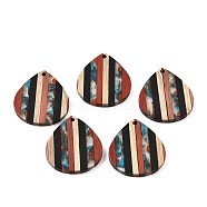 Transparent Resin & Walnut Wood Pendants, Teardrop Charms, Colorful, 32x29x3.5mm, Hole: 2mm(RESI-E050-07)