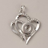 Alloy Rhinestone Hang Snap Base Big Pendants, for Interchangeable Snap Charms Jewelry Making, Heart, Platinum, 54.5x45x5mm, Hole: 4x7mm(FIND-WH0150-16)