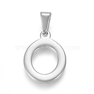 304 Stainless Steel Pendants, Stainless Steel Color, Initial Letter.O, 21x15x1.8mm, Hole: 3x7mm(X-STAS-F106-95P-O-01)
