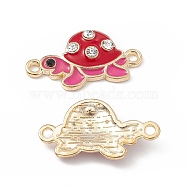 Alloy Connector Charms, with Crystal Rhinestone and Enamel, Tortoise Links, Light Gold, Red, 12x23x3mm, Hole: 1.5mm(FIND-C019-04KCG-01)