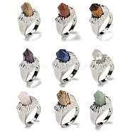 Hexagonal Prism Natural & Synthetic Gemstone & Glass Open Cuff Rings, Rack Plating Brass Ring for Unisex, Inner Diameter: Adjustable(RJEW-B106-01P)