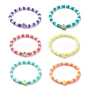 6Pcs 6 Style Handmade Polymer Clay Heishi Surfer Stretch Bracelets Set, Pomelo & Grap & Avocado & Lemon Fruit Theme Preppy Bracelets for Women, Mixed Color, Inner Diameter: 2-1/4 inch(5.7cm), 1Pc/style(BJEW-TA00204)