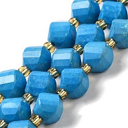 Dyed Natural Howlite Beads Strands, with Seed Beads, Faceted Twist, Deep Sky Blue, 8x8.5x7mm, Hole: 1mm, about 39pcs/strand, 15.51 inch(39.4cm)(G-G023-B01-02A)