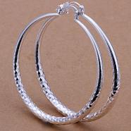Women Big Earrings Silver Color Plated Brass Fancy Cut Hoop Earrings, 51mm(EJEW-BB11703)